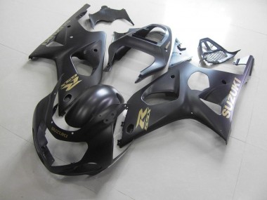 2000-2002 All Matte Black with Gold Sticker Suzuki GSXR 1000 Motorcycle Fairings