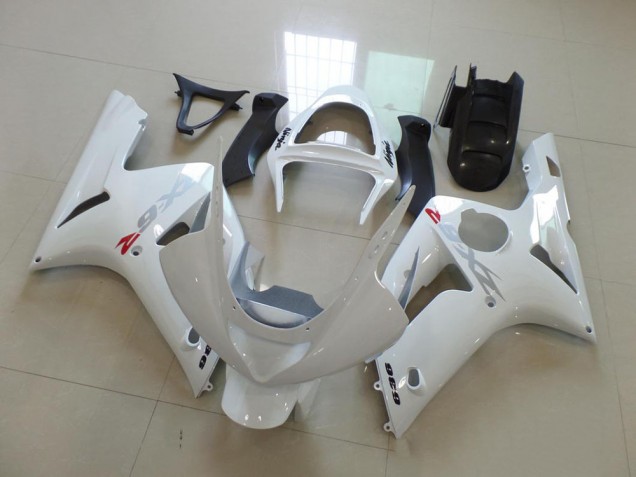2003-2004 White with Silver Decals Kawasaki Ninja ZX6R Motorcycle Fairings 2003-2004 White with Silver Decals Kawasaki Ninja ZX6R Motorcycle Fairings