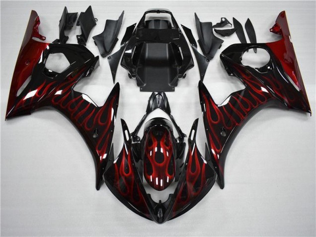 2003-2005 Black Red Flame Yamaha YZF R6 Motorcycle Fairings 2003-2005 Black Red Flame Yamaha YZF R6 Motorcycle Fairings