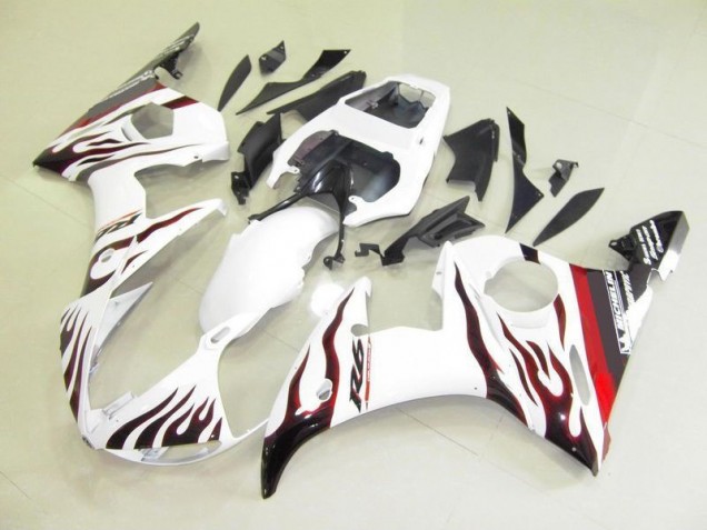 2003-2005 White and Flame Yamaha YZF R6 Motorcycle Fairings 2003-2005 White and Flame Yamaha YZF R6 Motorcycle Fairings