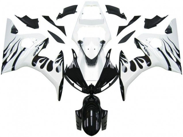 2003-2005 White Flame Black Yamaha YZF R6 Motorcycle Fairings 2003-2005 White Flame Black Yamaha YZF R6 Motorcycle Fairings
