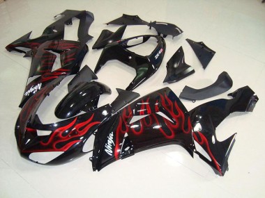 2006-2007 Black Red Flame Kawasaki Ninja ZX10R Motorcycle Fairings