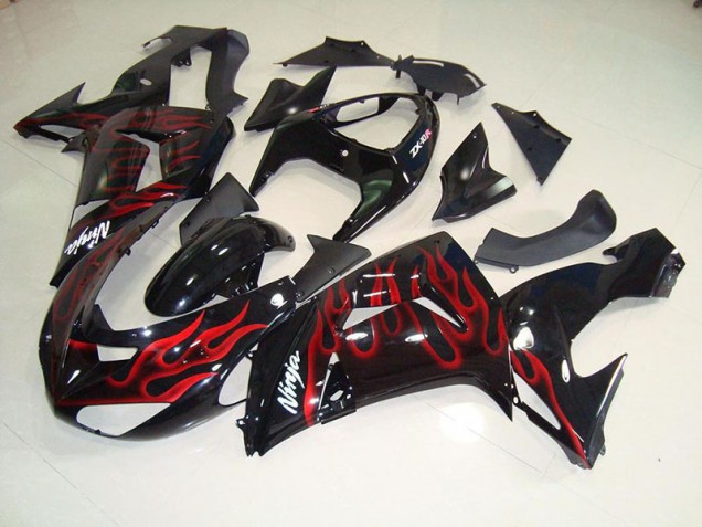 2006-2007 Black Red Flame Kawasaki Ninja ZX10R Motorcycle Fairings 2006-2007 Black Red Flame Kawasaki Ninja ZX10R Motorcycle Fairings