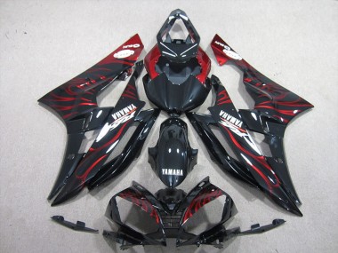 2006-2007 Black Red Flame Yamaha YZF R6 Motorcycle Fairings & Bodywork