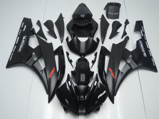 2006-2007 Matte Black and Glossy Black Yamaha YZF R6 Motorcycle Fairings 2006-2007 Matte Black and Glossy Black Yamaha YZF R6 Motorcycle Fairings