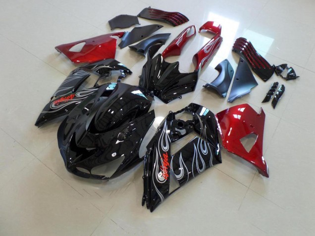 2006-2011 Black Nd Red Silver Flame Kawasaki Ninja ZX14R Motorcycle Fairings