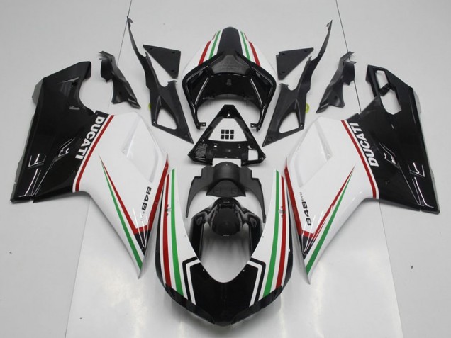 2007-2012 Black Green and White Ducati 848 1098 1198 Motorcycle Fairings 2007-2012 Black Green and White Ducati 848 1098 1198 Motorcycle Fairings