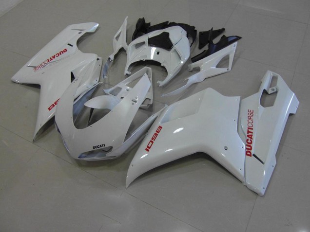 2007-2012 Pearl White with Red Decals Ducati 848 1098 1198 Motorcycle Fairings 2007-2012 Pearl White with Red Decals Ducati 848 1098 1198 Motorcycle Fairings