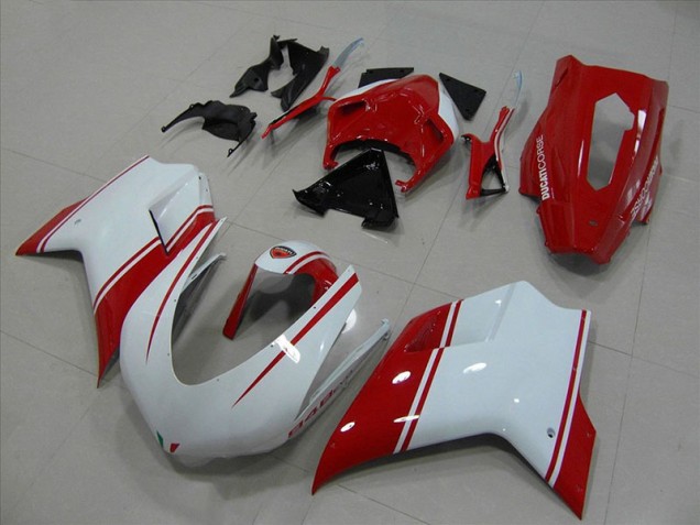 2007-2012 White and Red Racing Version Ducati 848 1098 1198 Motorcycle Fairings 2007-2012 White and Red Racing Version Ducati 848 1098 1198 Motorcycle Fairings