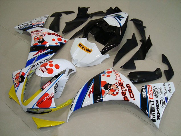 2009-2011 White Black Pepe Phone Yamaha YZF R1 Motorcycle Fairings 2009-2011 White Black Pepe Phone Yamaha YZF R1 Motorcycle Fairings