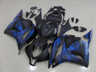 2009-2012 Matte Black Blue Skull Honda CBR600RR Motorcycle Fairings