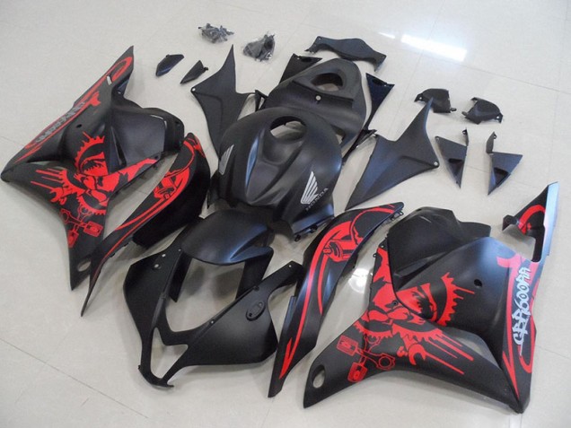 2009-2012 Matte Black with Red Skull Honda CBR600RR Motorcycle Fairings